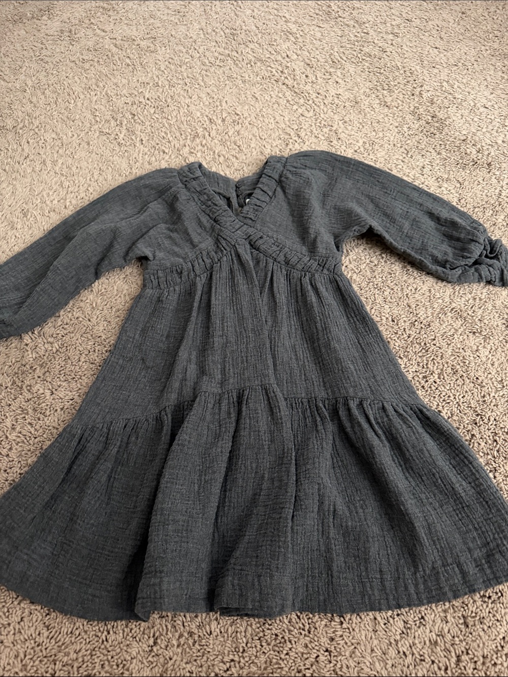 Zara Charcoal Gray Ruffle-Tiered Long-Sleeve Dress